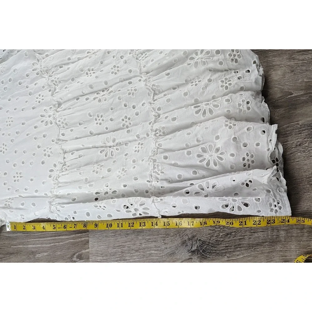 Mud Pie Women's Medium Eyelet White Mini Dress Tunic Top Boho Cowgirl Festival - Picture 6 of 8